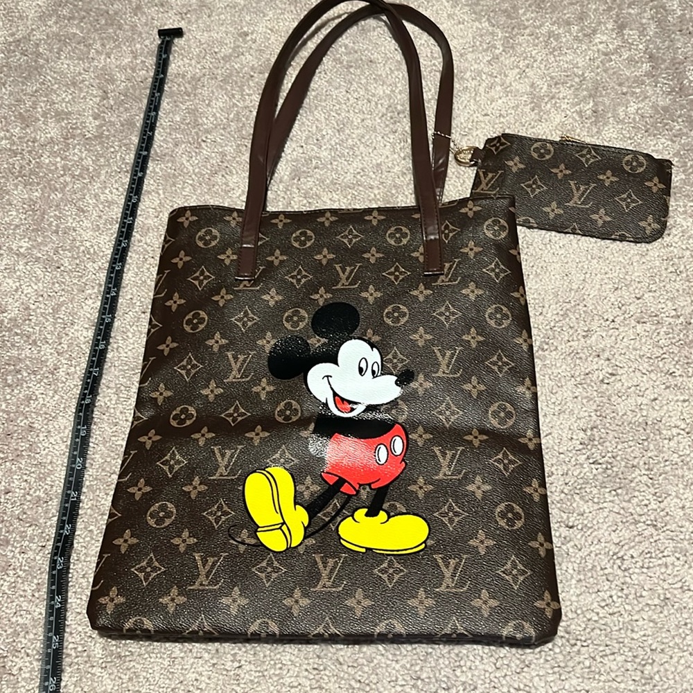Designer tote handbag Mickey Mouse Disney with logo pouch Sac Plat L Vuitton